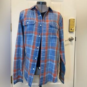 Lucky Brand Flannel Blue and Orange Plaid Button Down Shirt size small